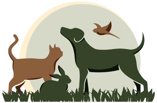 a logo of a dog, cat, and a bird